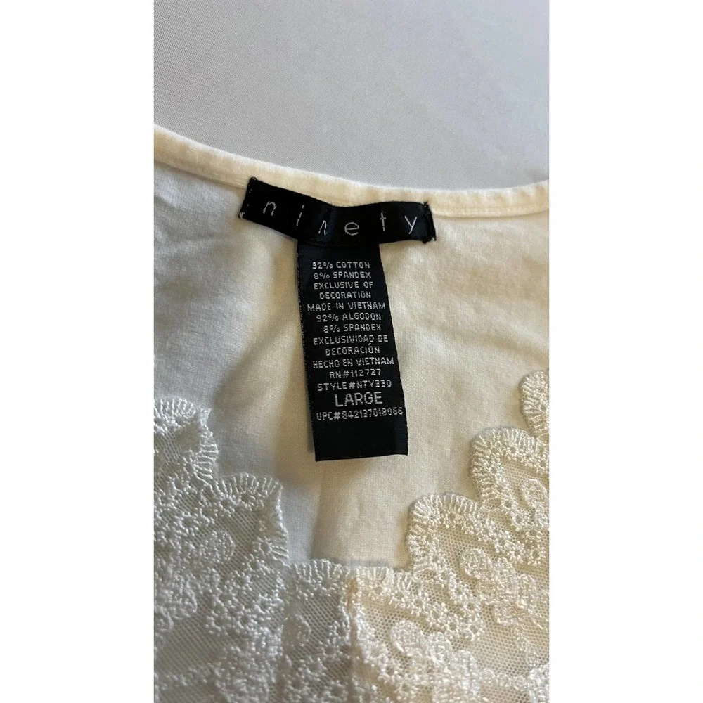 Ninety off white sleeveless lace trim top L - Picture 5 of 6